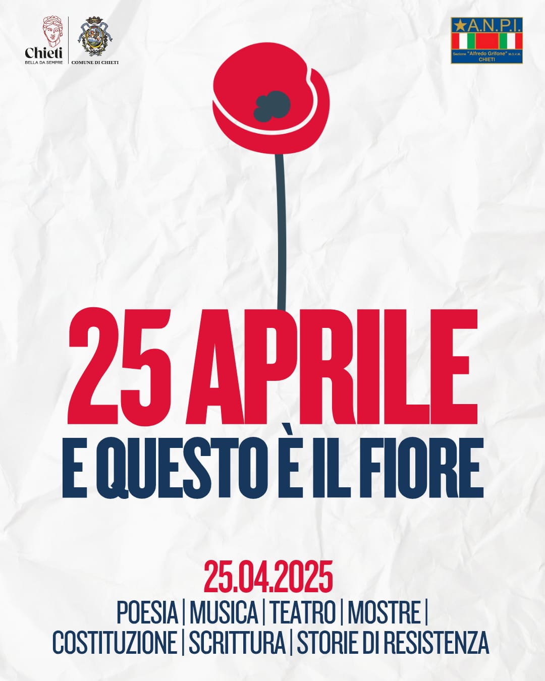 Immagine raffigurante notizia - Il 25 aprile a Chieti: una settimana tra memoria, musica e teatro, uniti nel nome e nella storia della Resistenza